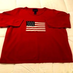 Cotton sweater w/ knit American Flag